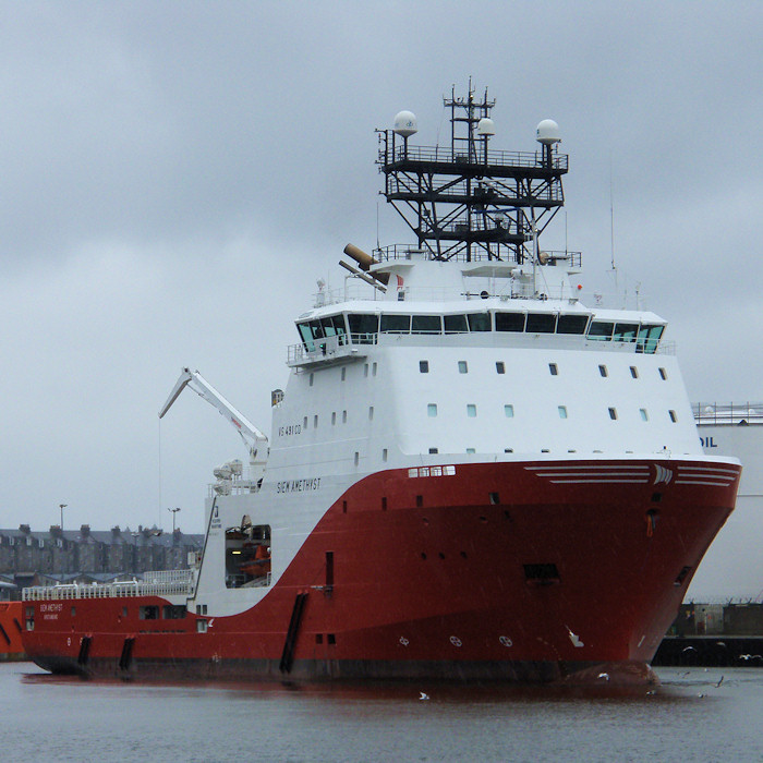 Photograph of the vessel  Siem Amethyst pictured at Aberdeen on 17th April 2012
