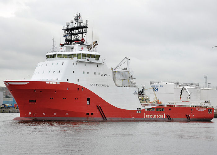 Photograph of the vessel  Siem Aquamarine pictured departing Aberdeen on 15th May 2013