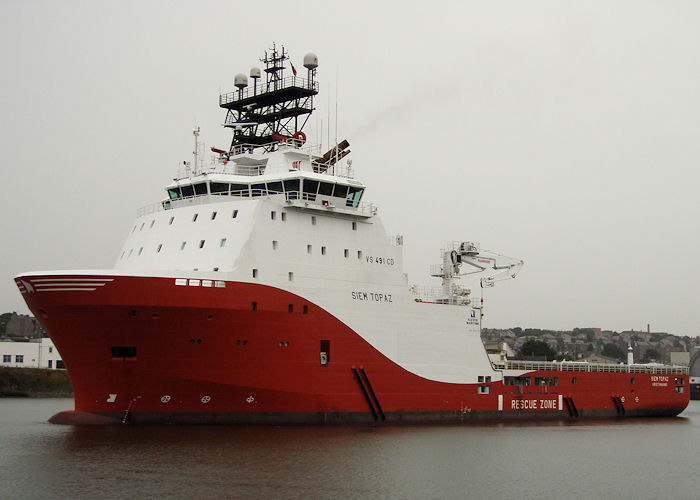 Photograph of the vessel  Siem Topaz pictured departing Aberdeen on 12th September 2013