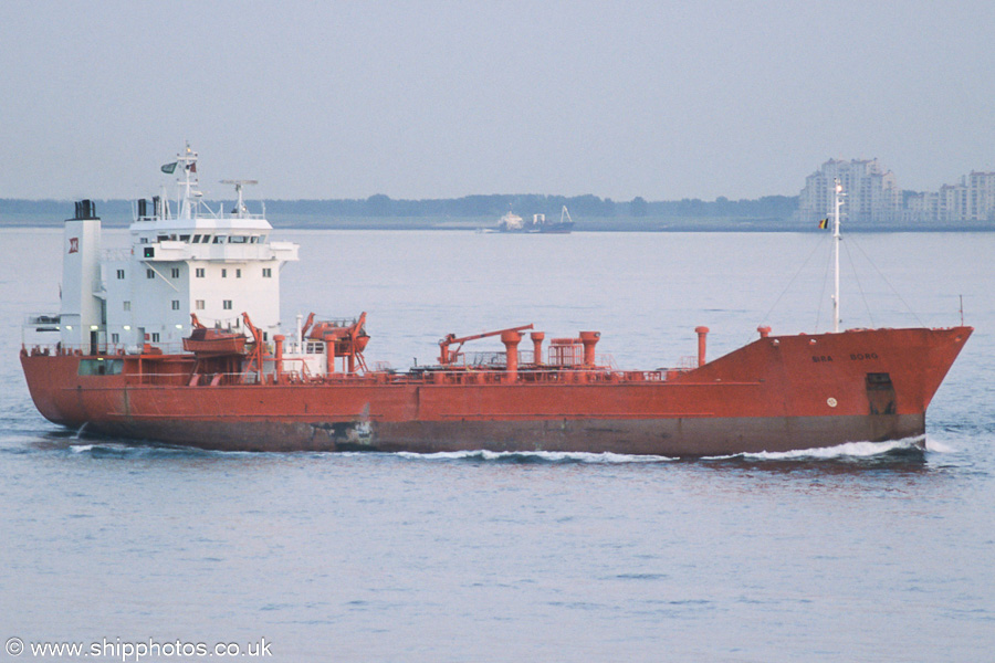 Photograph of the vessel  Sira Borg pictured on the Westerschelde passing Vlissingen on 21st June 2002