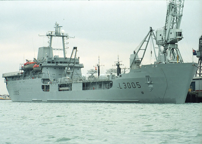 Photograph of the vessel RFA Sir Galahad pictured in Portsmouth Naval Base on 12th March 1988