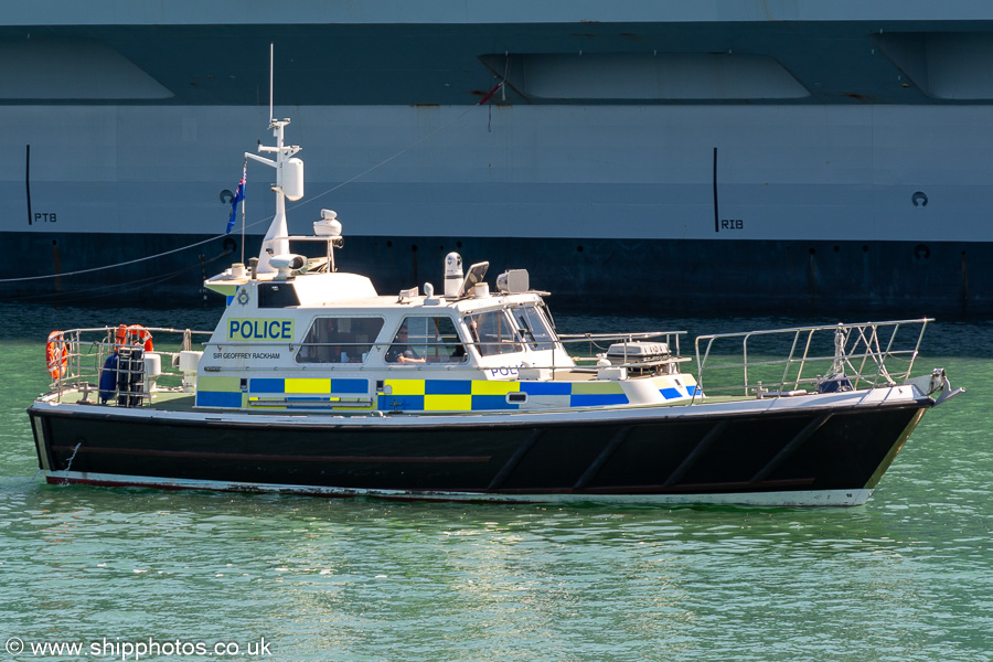 Photograph of the vessel  Sir Geoffrey Rackham pictured in Portsmouth Harbour on 7th July 2023