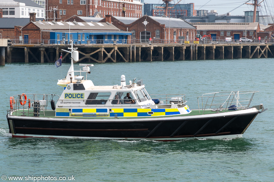 Photograph of the vessel  Sir Geoffrey Rackham pictured in Portsmouth Naval Base on 27th April 2025