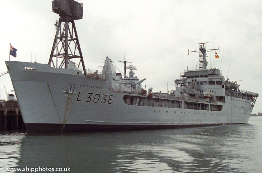 Photograph of the vessel RFA Sir Percivale pictured in Portsmouth Naval Base on 30th April 1989