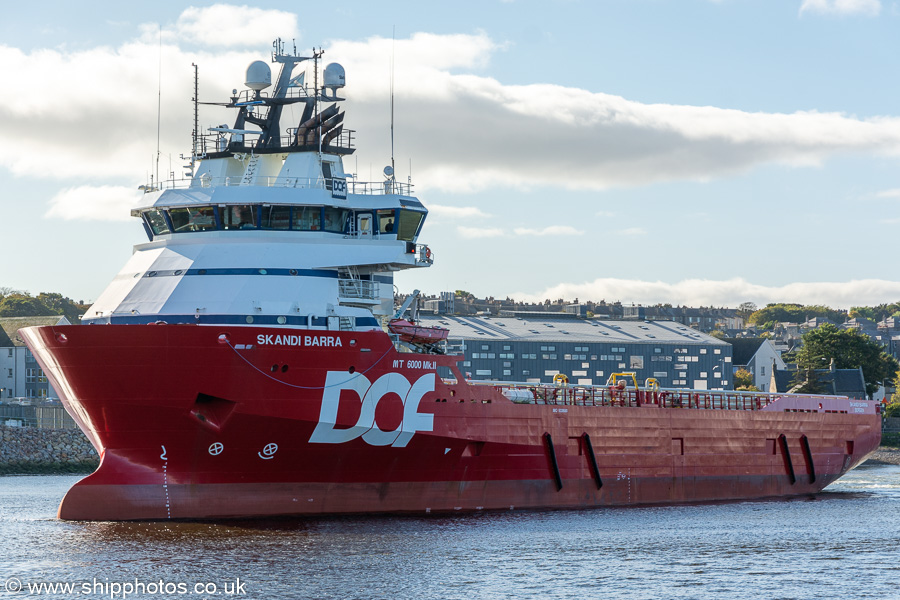 Photograph of the vessel  Skandi Barra pictured departing Aberdeen on 15th October 2021