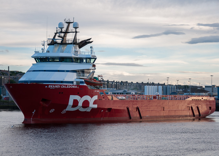 Photograph of the vessel  Skandi Caledonia pictured departing Aberdeen on 10th June 2014