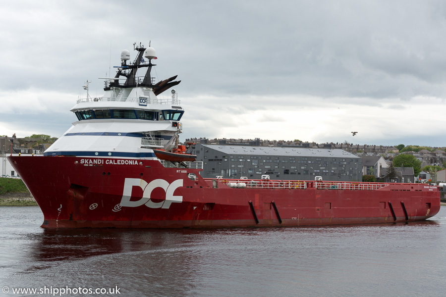 Photograph of the vessel  Skandi Caledonia pictured departing Aberdeen on 22nd May 2015