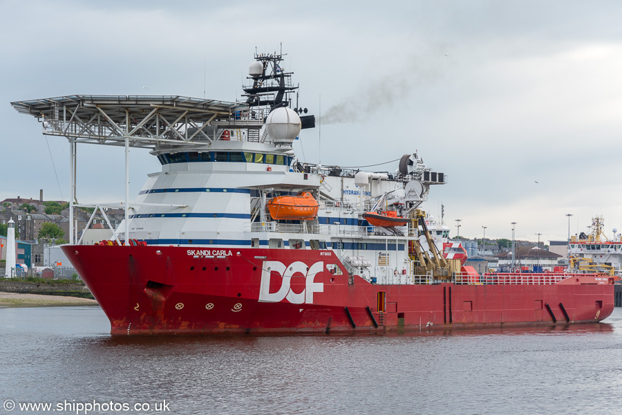 Photograph of the vessel  Skandi Carla pictured departing Aberdeen on 29th May 2019