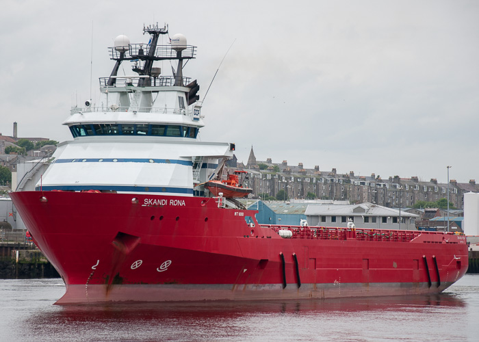 Photograph of the vessel  Skandi Rona pictured departing Aberdeen on 9th June 2014