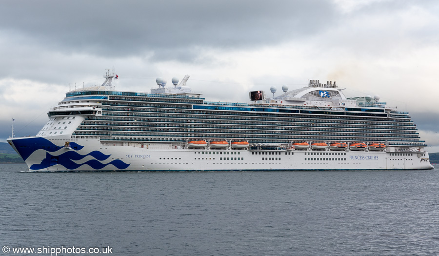 Photograph of the vessel  Sky Princess pictured departing Greenock Ocean Terminal on 24th September 2021
