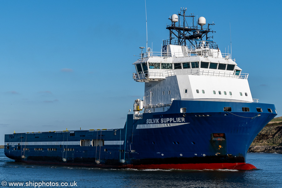 Photograph of the vessel  Solvik Supplier pictured arriving at Aberdeen on 18th March 2025