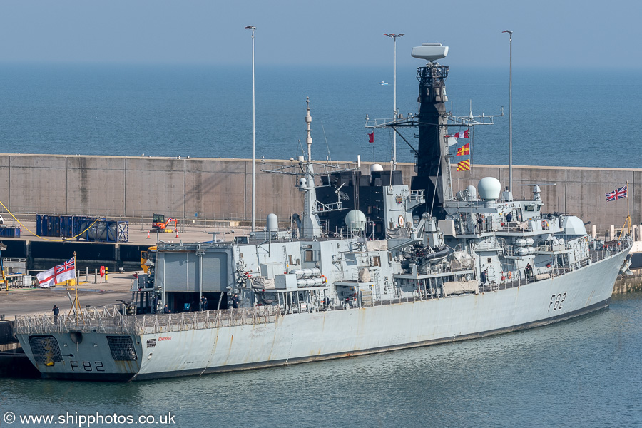 Photograph of the vessel HMS Somerset pictured at Crathes Quay, Aberdeen South Harbour on 20th March 2025