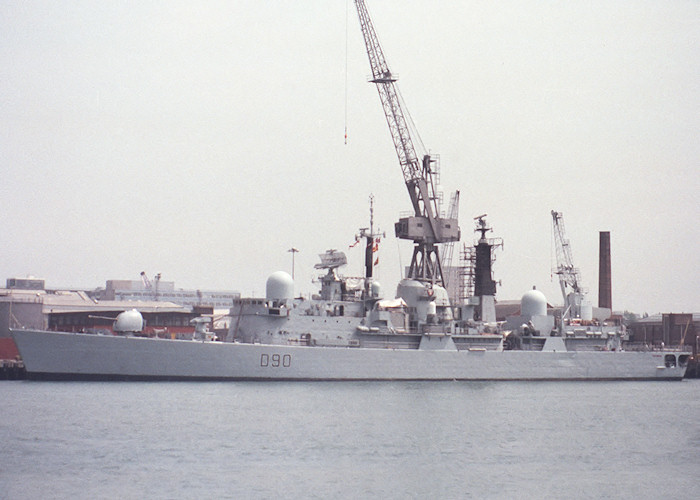 Photograph of the vessel HMS Southampton pictured in Portsmouth Naval Base on 19th June 1988