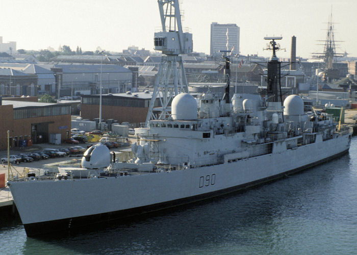 Photograph of the vessel HMS Southampton pictured in Portsmouth Naval Base on 15th August 1997