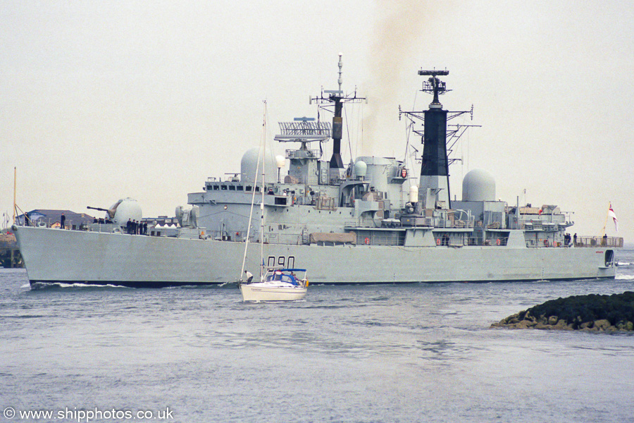 Photograph of the vessel HMS Southampton pictured entering Portsmouth Harbour on 4th May 2003