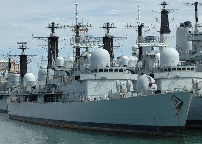 Photograph of the vessel HMS Southampton pictured laid up in Portsmouth Naval Base on 13th June 2009