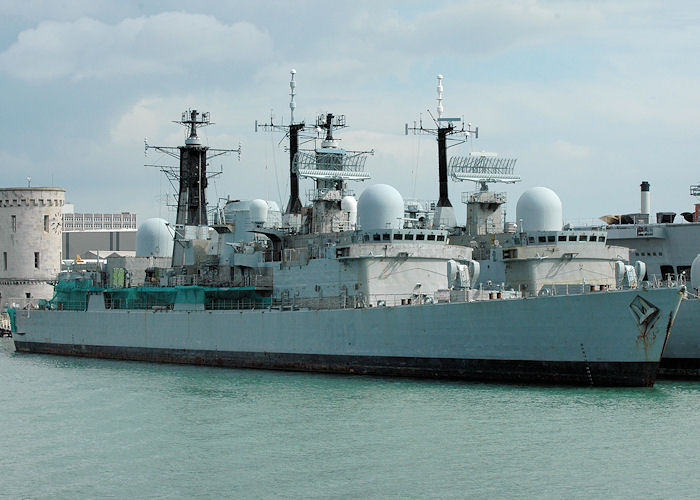 Photograph of the vessel HMS Southampton pictured laid up in Portsmouth Naval Base on 14th August 2010