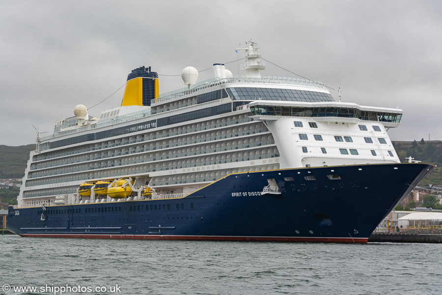 Photograph of the vessel  Spirit of Discovery pictured at Greenock Ocean Terminal on 26th September 2021