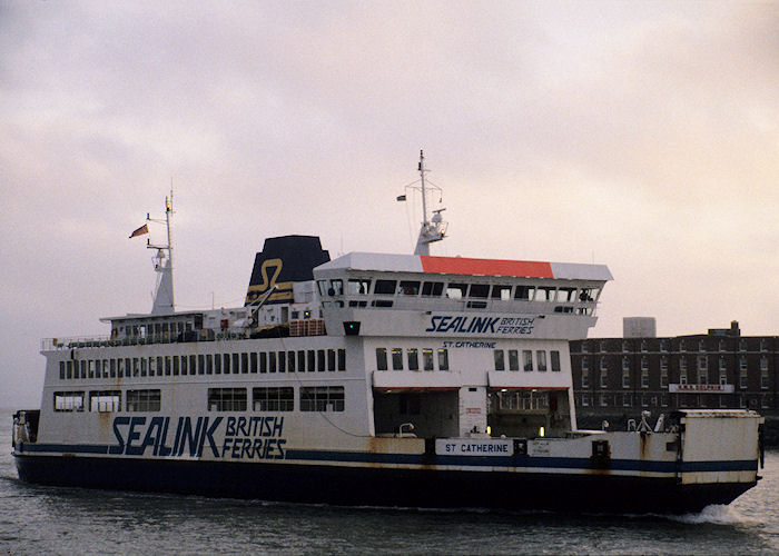 Photograph of the vessel  St. Catherine pictured arriving in Portsmouth Harbour on 10th March 1990
