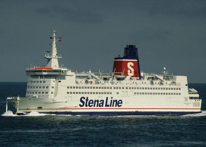 Photograph of the vessel  Stena Invicta pictured departing Calais on 18th April 1997