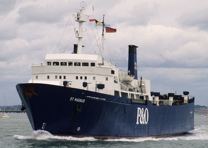 Photograph of the vessel  St. Magnus pictured departing Portsmouth Harbour on 24th June 1990