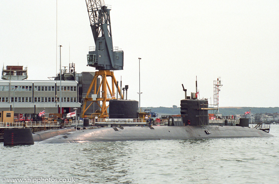 Photograph of the vessel HMS Superb pictured in Devonport Naval Base on 28th July 1989