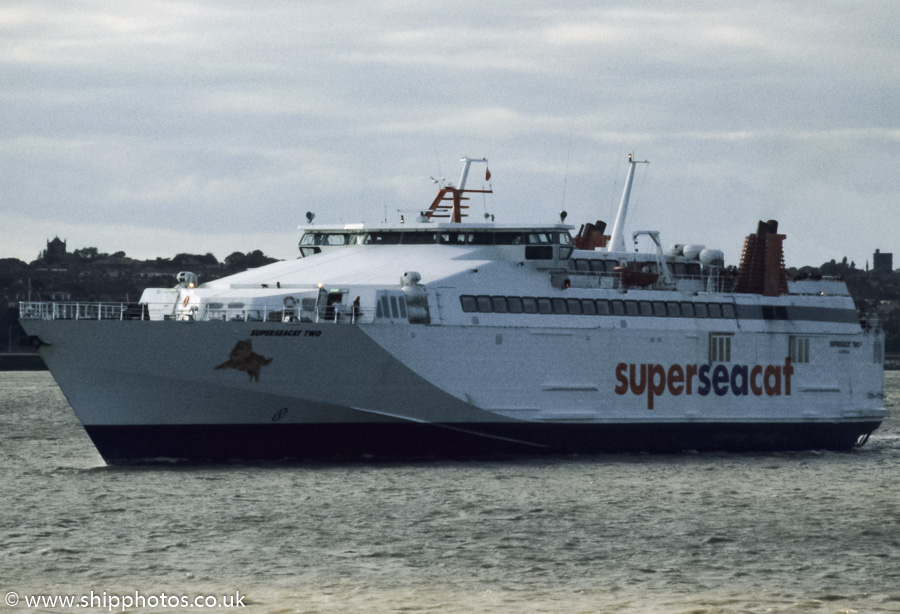 Photograph of the vessel  Superseacat Two pictured arriving at Liverpool on 27th August 1998