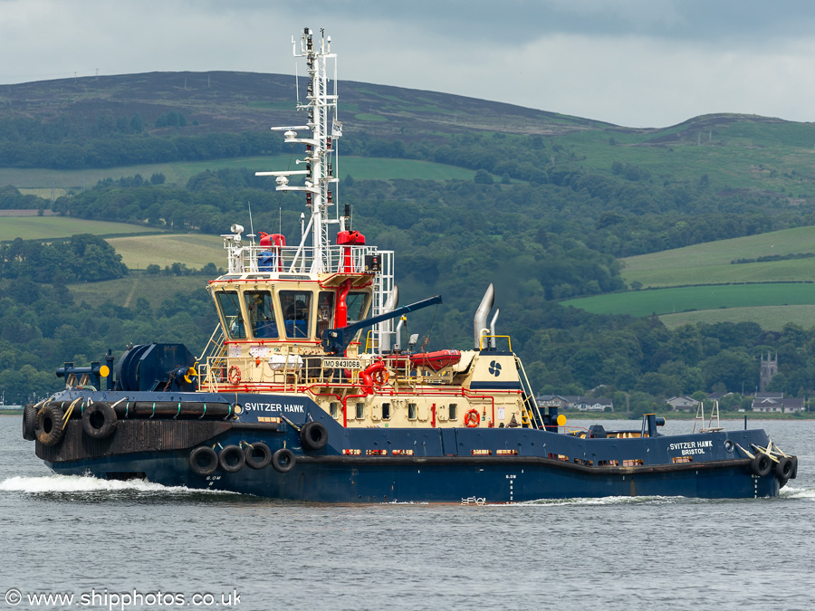 Photograph of the vessel  Svitzer Hawk pictured passing Port Glasgow on 24th June 2024