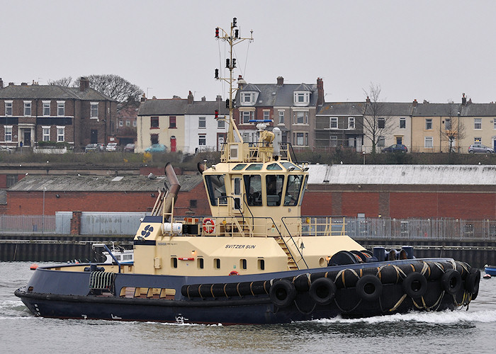 Photograph of the vessel  Svitzer Sun pictured passing North Shields on 23rd March 2012