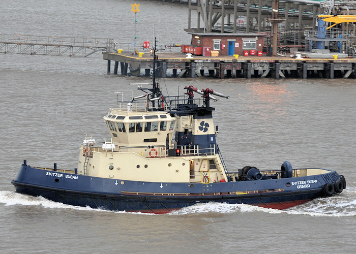 Photograph of the vessel  Svitzer Susan pictured approaching King George Dock, Hull on 21st June 2012
