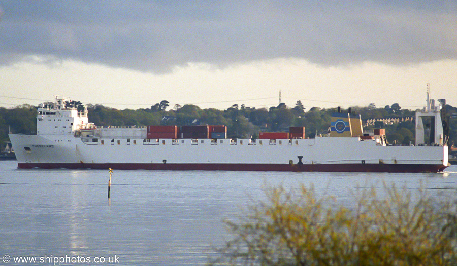 Photograph of the vessel  Thebeland pictured departing Southampton on 18th April 2002