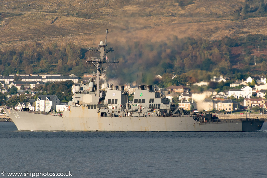 Photograph of the vessel USS The Sulivans pictured passing Gourock on 18th October 2015