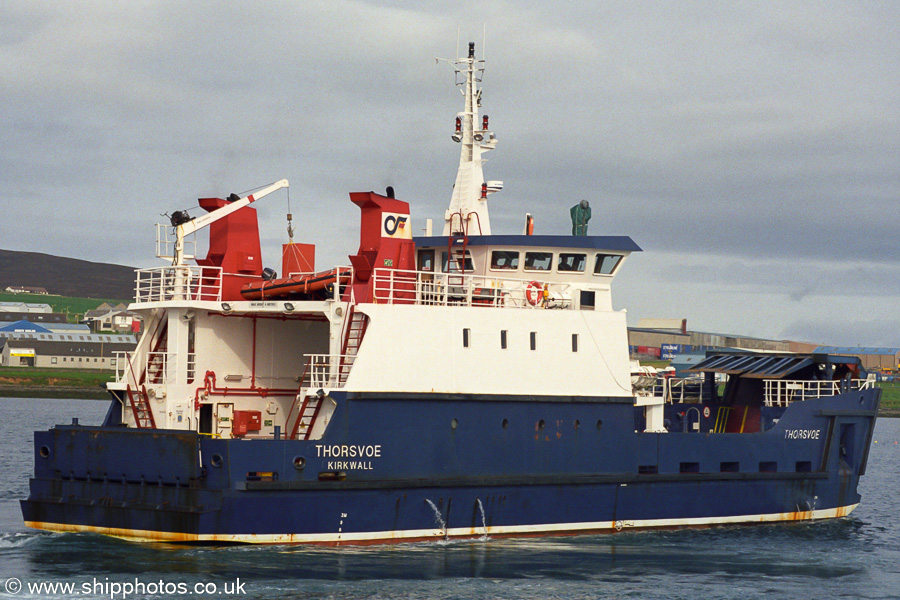 Photograph of the vessel  Thorsvoe pictured departing Kirkwall on 9th May 2003
