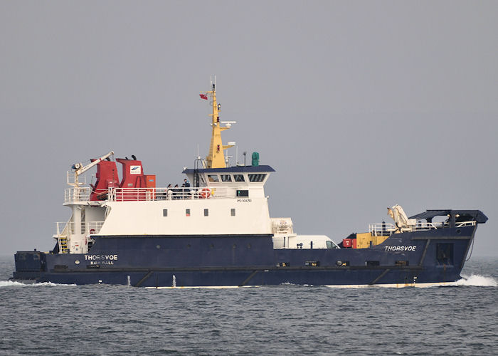 Photograph of the vessel  Thorsvoe pictured departing Kirkwall on 8th May 2013