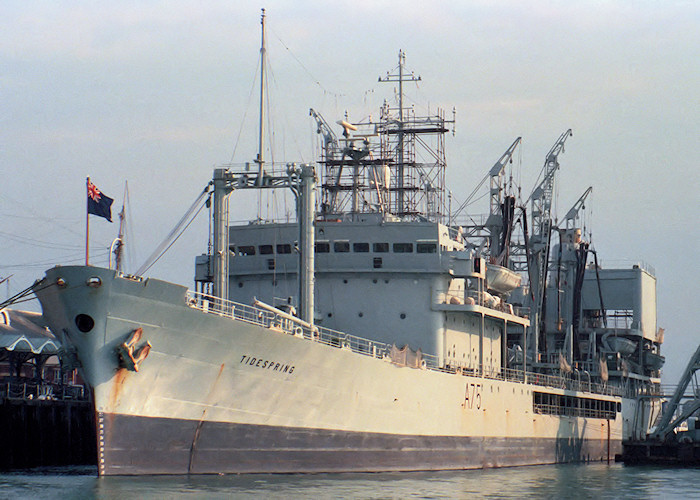 Photograph of the vessel RFA Tidespring pictured in Portsmouth Naval Base on 3rd October 1987