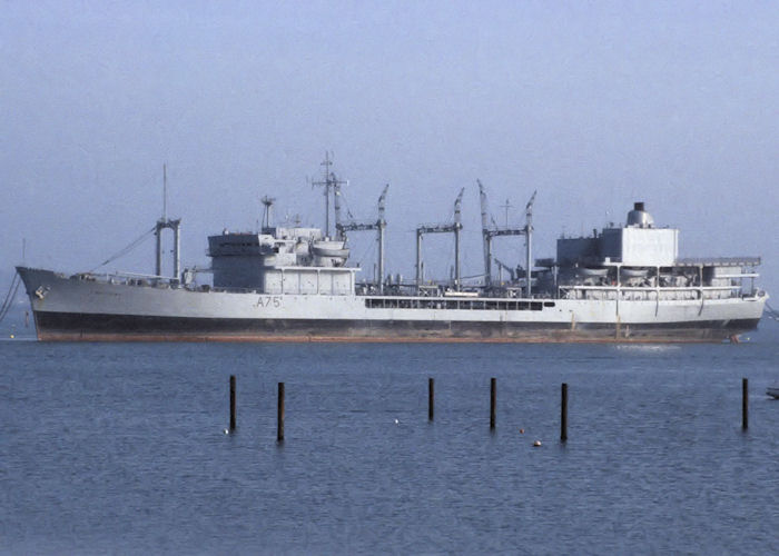 Photograph of the vessel RFA Tidespring pictured laid up in Fareham Creek on 6th January 1992