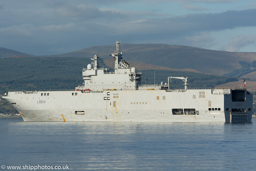 Photograph of the vessel FS Tonnerre pictured at anchor at the Tail o' the Bank, Greenock on 8th October 2016