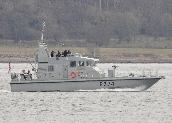 Photograph of the vessel HMS Tracker pictured on the River Clyde on 30th March 2013