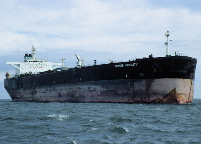 Photograph of the vessel  Tromsø Fidelity pictured at anchor in the Tees Estuary on 4th October 1997