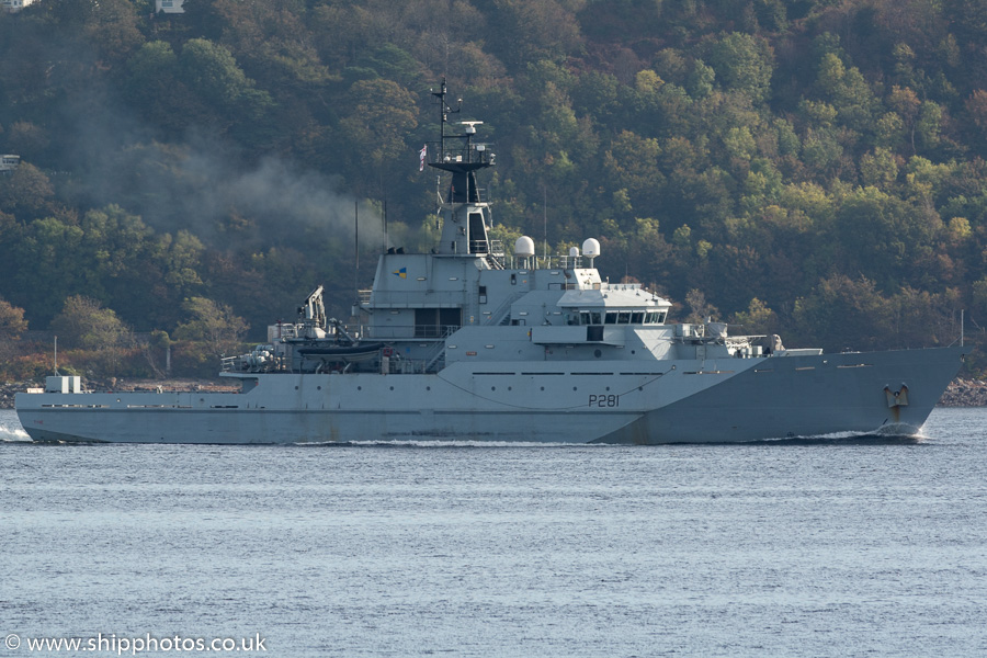Photograph of the vessel HMS Tyne pictured passing Cloch on 10th October 2016