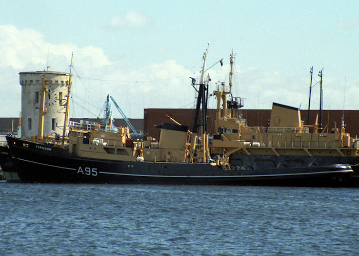 Photograph of the vessel RMAS Typhoon pictured laid up in Portsmouth Naval Base on 29th August 1988