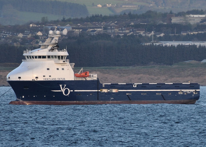 Photograph of the vessel  Vestland Cetus pictured at anchor in Aberdeen Bay on 13th May 2013