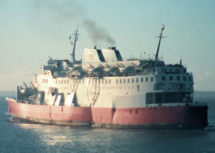 Photograph of the vessel  Viking Valiant pictured departing Portsmouth Harbour on 7th February 1988