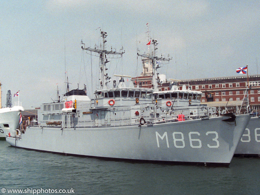 Photograph of the vessel HrMS Vlaardingen pictured in Portsmouth Naval Base on 11th June 1989