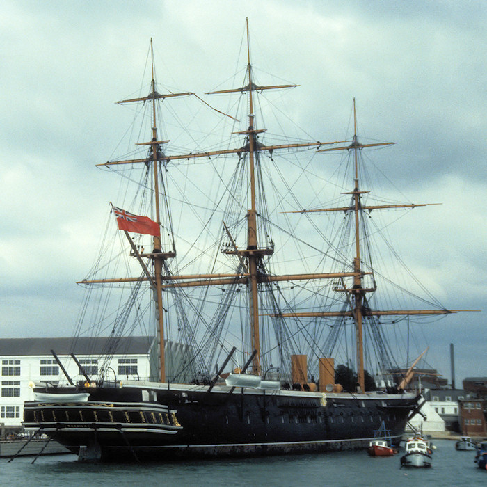 Photograph of the vessel HMS Warrior pictured in Portsmouth Naval Base on 17th July 1988