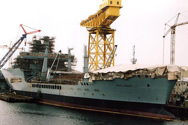 Photograph of the vessel RFA Wave Knight pictured fitting out in Barrow-in-Furness on 23rd June 2001