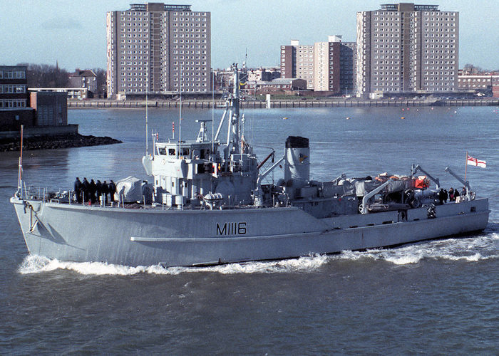 Photograph of the vessel HMS Wilton pictured departing Portsmouth Harbour on 7th February 1988