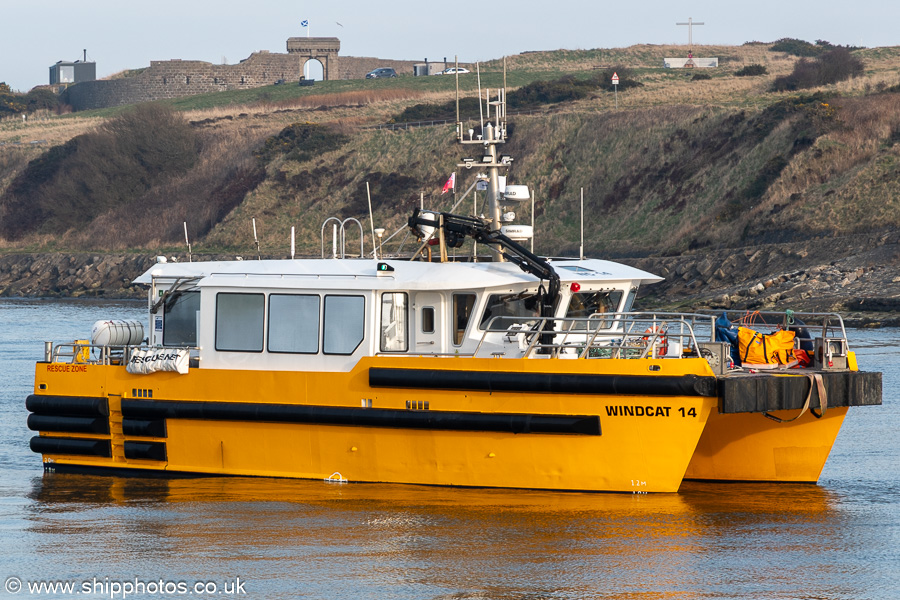 Photograph of the vessel  Windcat 14 pictured arriving at Aberdeen on 20th March 2025