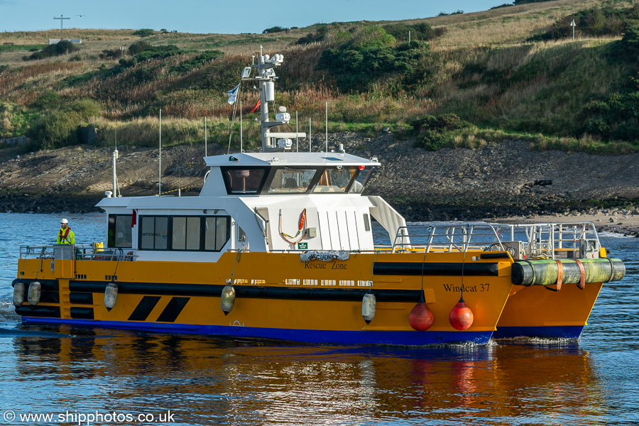 Photograph of the vessel  Windcat 37 pictured arriving at Aberdeen on 12th October 2021