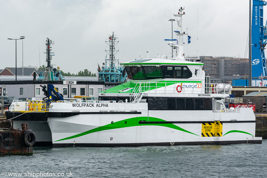 Photograph of the vessel  Wolfpack Alpha pictured in Empress Dock, Southampton on 15th July 2024